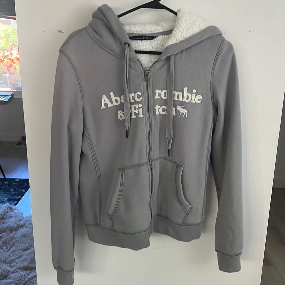 ABERCROMBIE hoodie zip up sweater gray S 